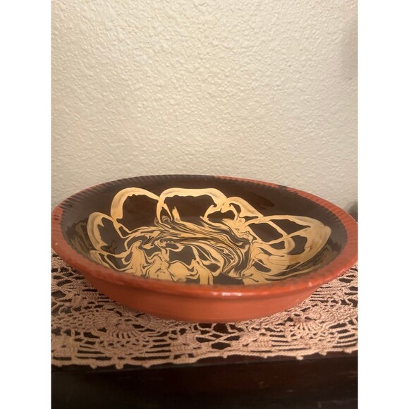 Colonial Williamsburg Redware Pottery Marbled Slipware Pie Plate 8” - Picture 3 of 4